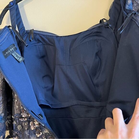 Aidan Mattox Blue Sequin Off the Shoulder Dress Gown Long 6 - Picture 12 of 15